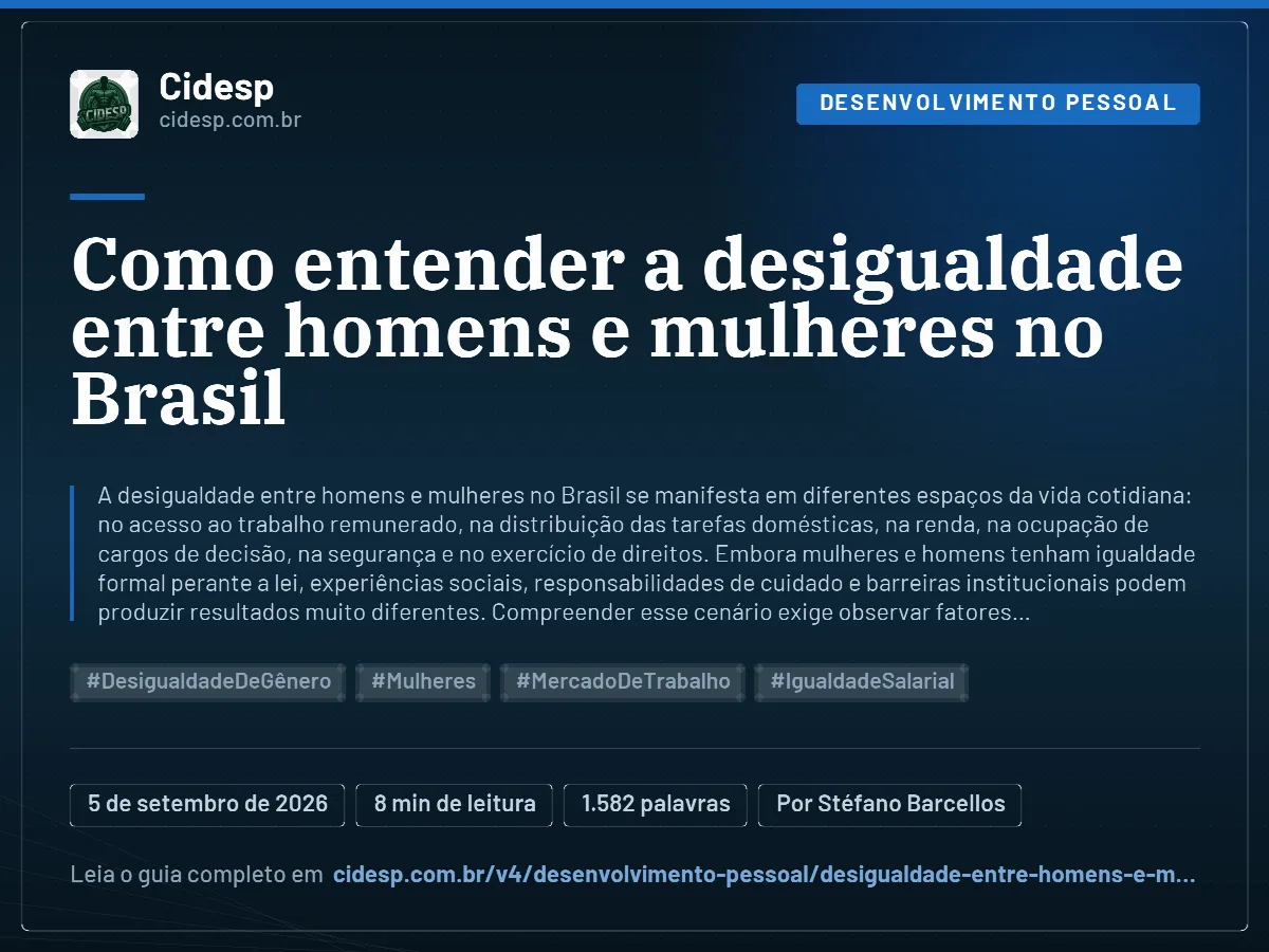 Cartão do artigo “Como entender a desigualdade entre homens e mulheres no Brasil”, com resumo, data de publicação e endereço da página.