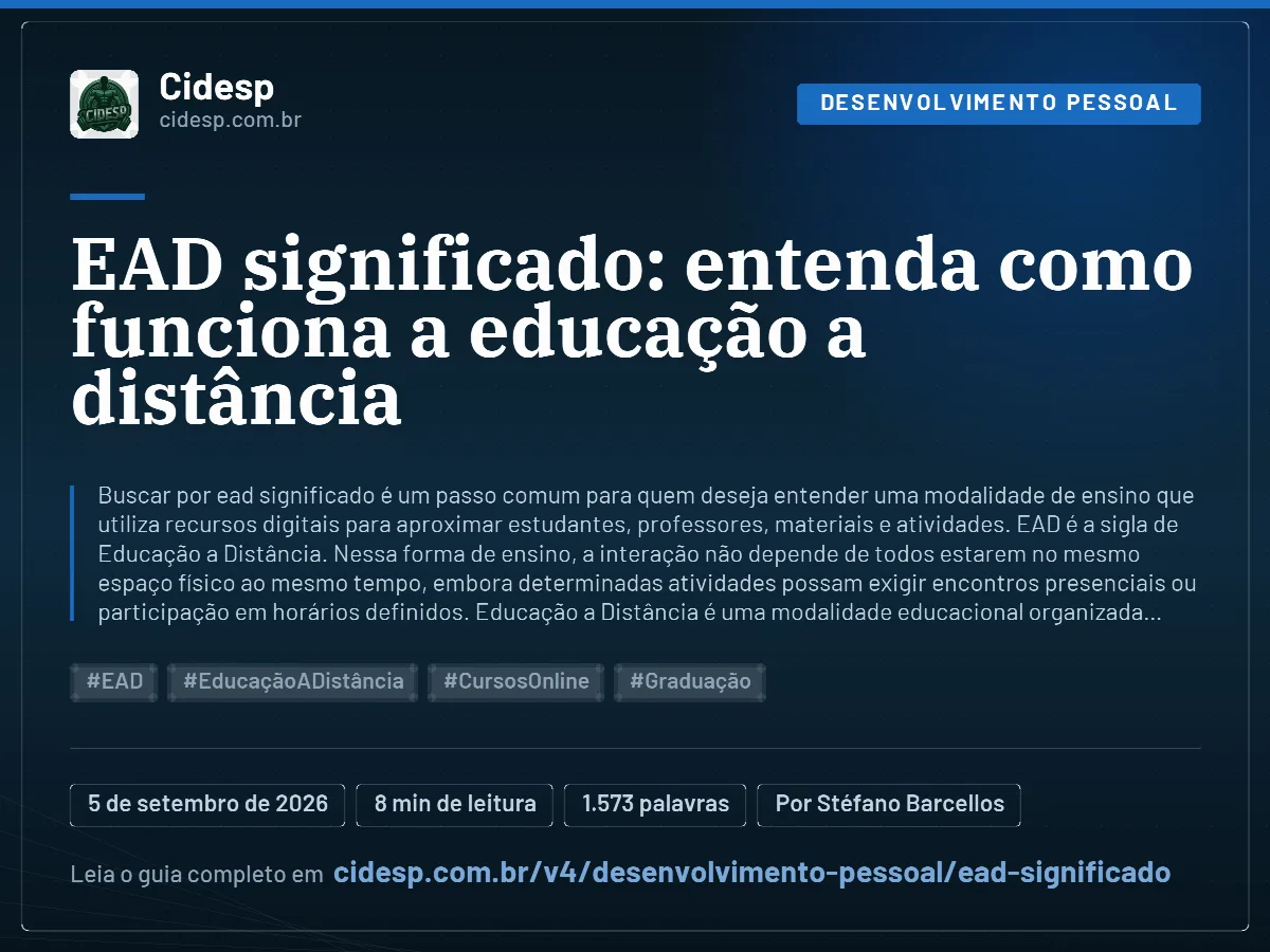 Cartão do artigo “EAD significado: entenda como funciona a educação a distância”, com resumo, data de publicação e endereço da página.