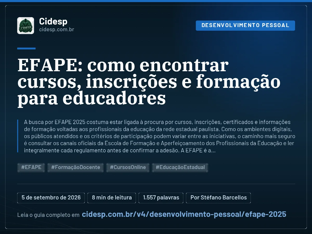 Cartão do artigo “EFAPE: como encontrar cursos, inscrições e formação para educadores”, com resumo, data de publicação e endereço da página.