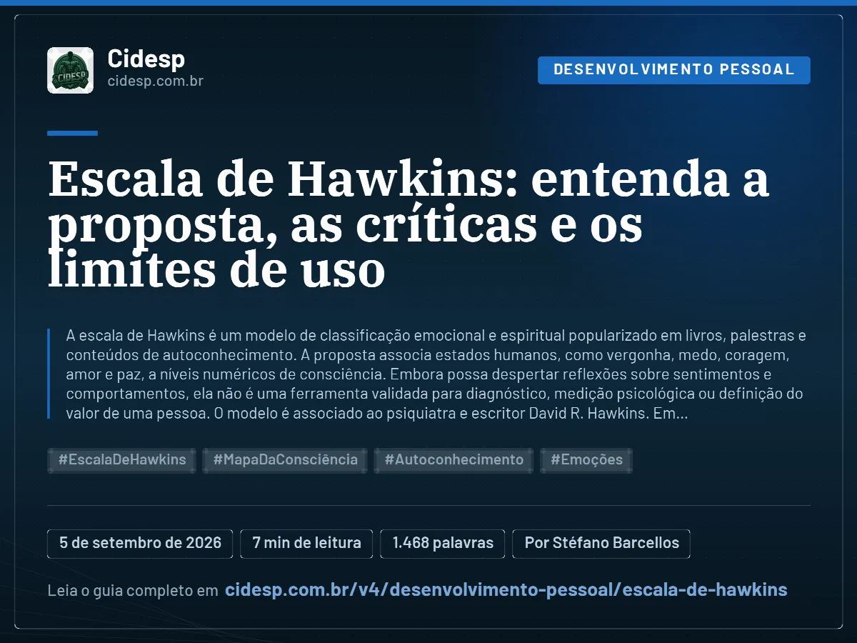 Cartão do artigo “Escala de Hawkins: entenda a proposta, as críticas e os limites de uso”, com resumo, data de publicação e endereço da página.