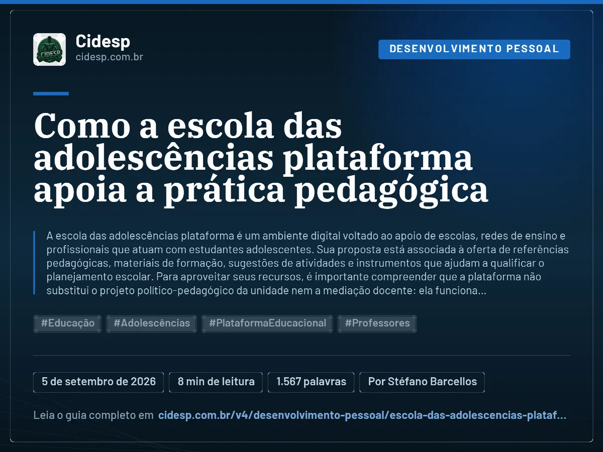 Cartão do artigo “Como a escola das adolescências plataforma apoia a prática pedagógica”, com resumo, data de publicação e endereço da página.