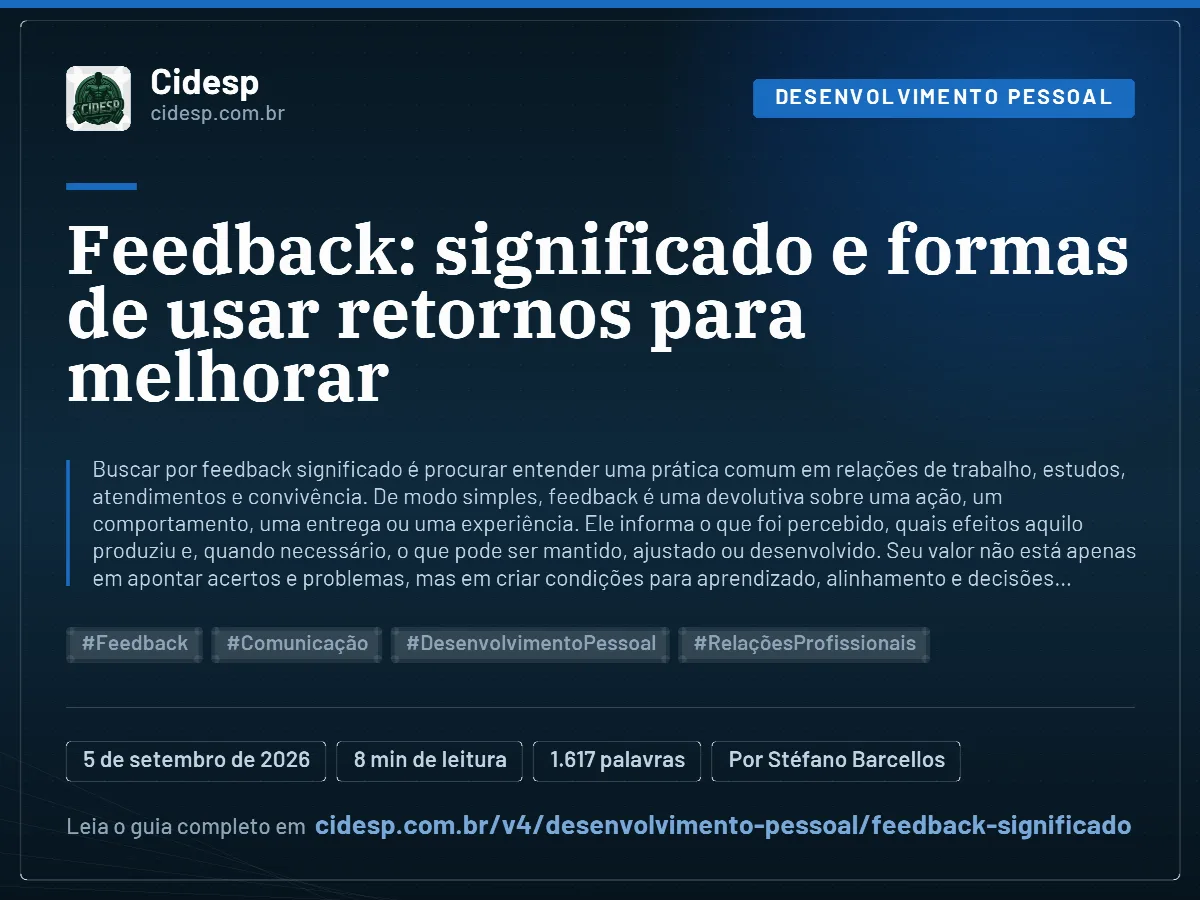 Cartão do artigo “Feedback: significado e formas de usar retornos para melhorar”, com resumo, data de publicação e endereço da página.