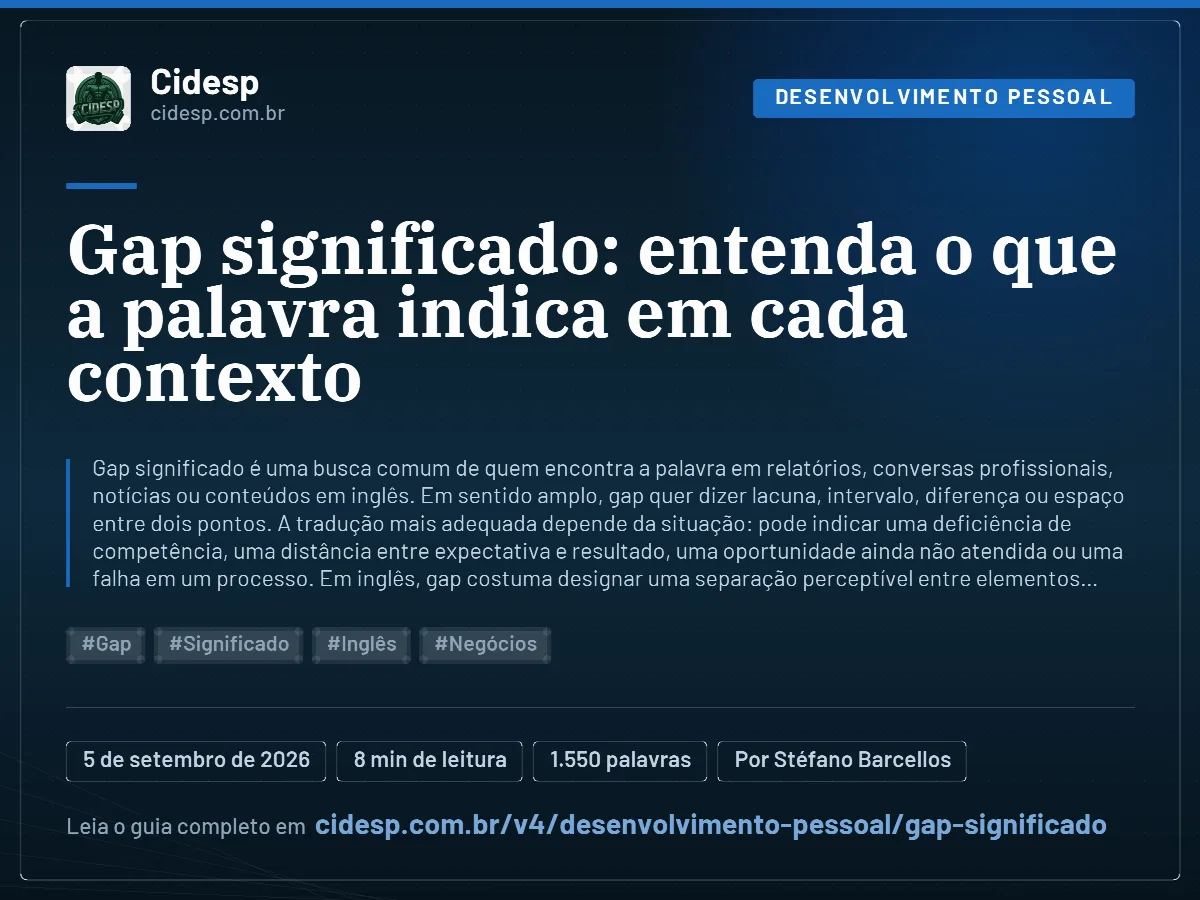 Cartão do artigo “Gap significado: entenda o que a palavra indica em cada contexto”, com resumo, data de publicação e endereço da página.