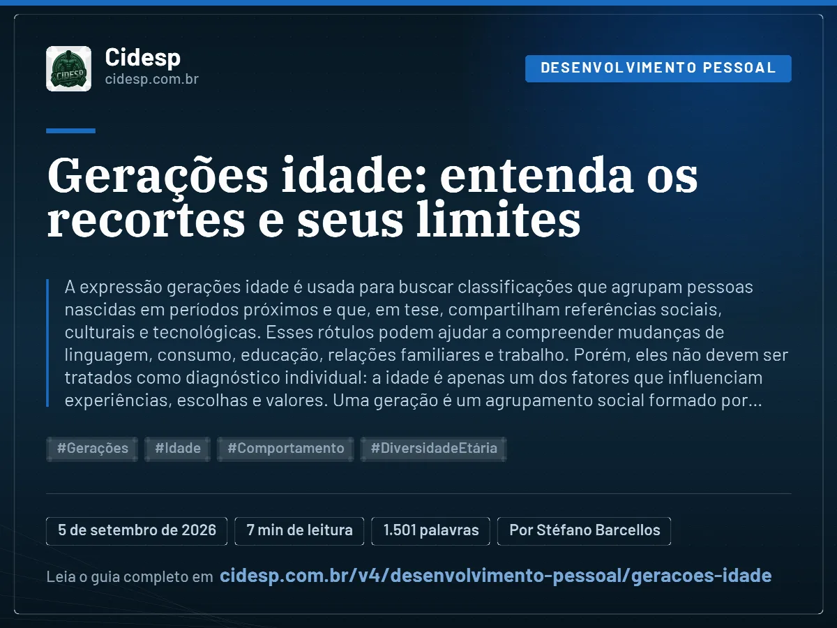 Cartão do artigo “Gerações idade: entenda os recortes e seus limites”, com resumo, data de publicação e endereço da página.
