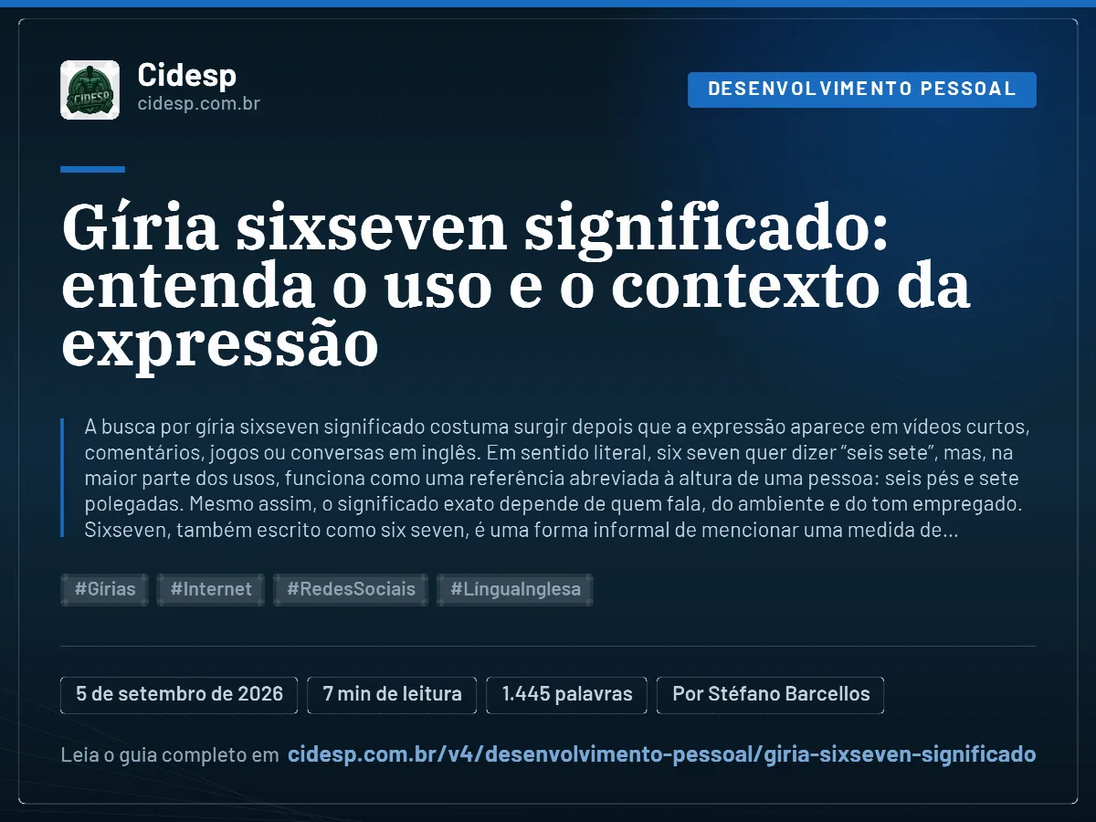 Cartão do artigo “Gíria sixseven significado: entenda o uso e o contexto da expressão”, com resumo, data de publicação e endereço da página.