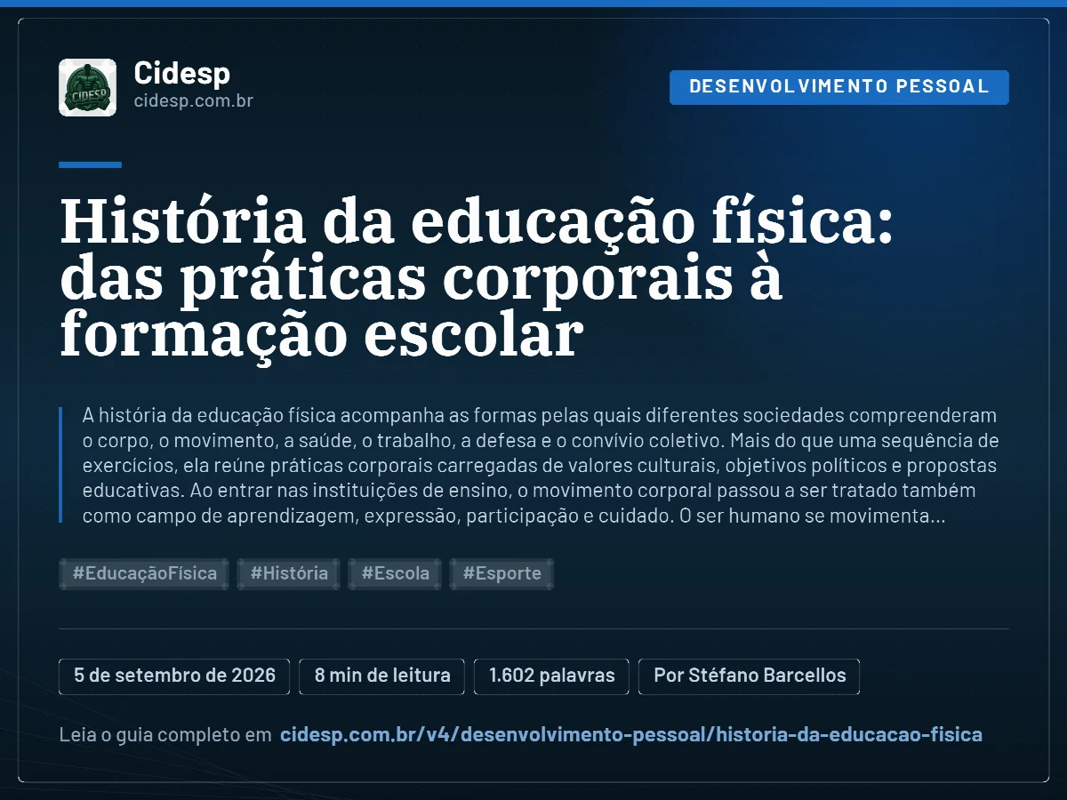 Cartão do artigo “História da educação física: das práticas corporais à formação escolar”, com resumo, data de publicação e endereço da página.