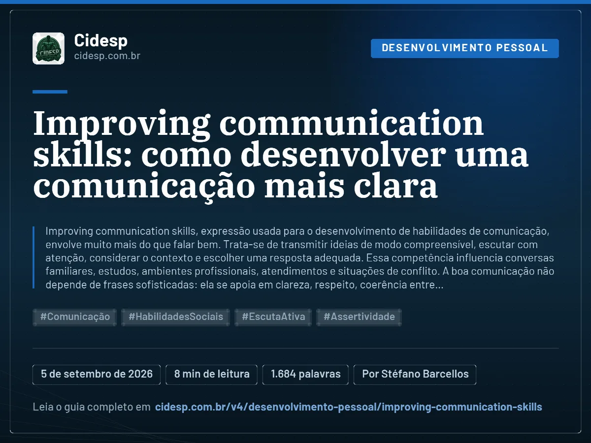 Cartão do artigo “Improving communication skills: como desenvolver uma comunicação mais clara”, com resumo, data de publicação e endereço da página.