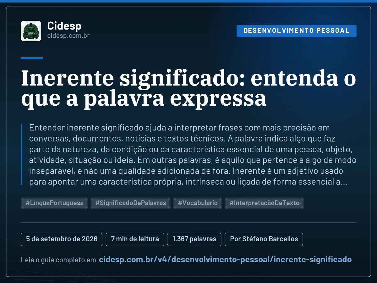 Cartão do artigo “Inerente significado: entenda o que a palavra expressa”, com resumo, data de publicação e endereço da página.