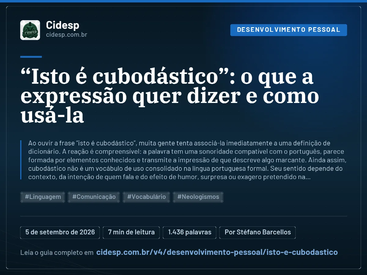 Cartão do artigo ““Isto é cubodástico”: o que a expressão quer dizer e como usá-la”, com resumo, data de publicação e endereço da página.