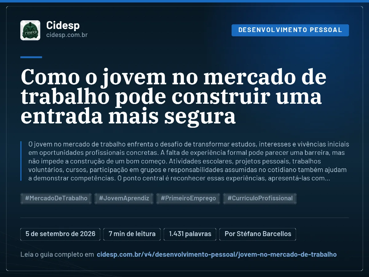 Cartão do artigo “Como o jovem no mercado de trabalho pode construir uma entrada mais segura”, com resumo, data de publicação e endereço da página.