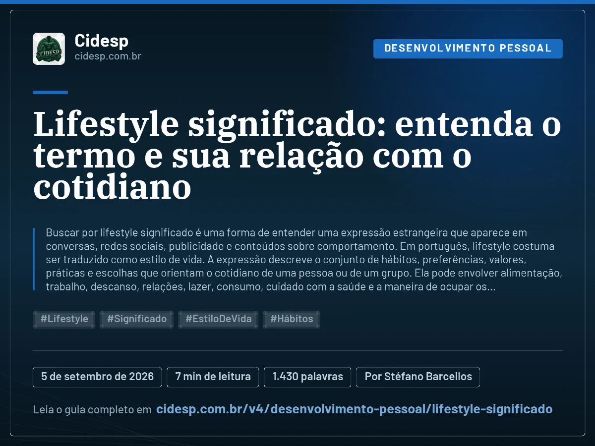 Cartão do artigo “Lifestyle significado: entenda o termo e sua relação com o cotidiano”, com resumo, data de publicação e endereço da página.