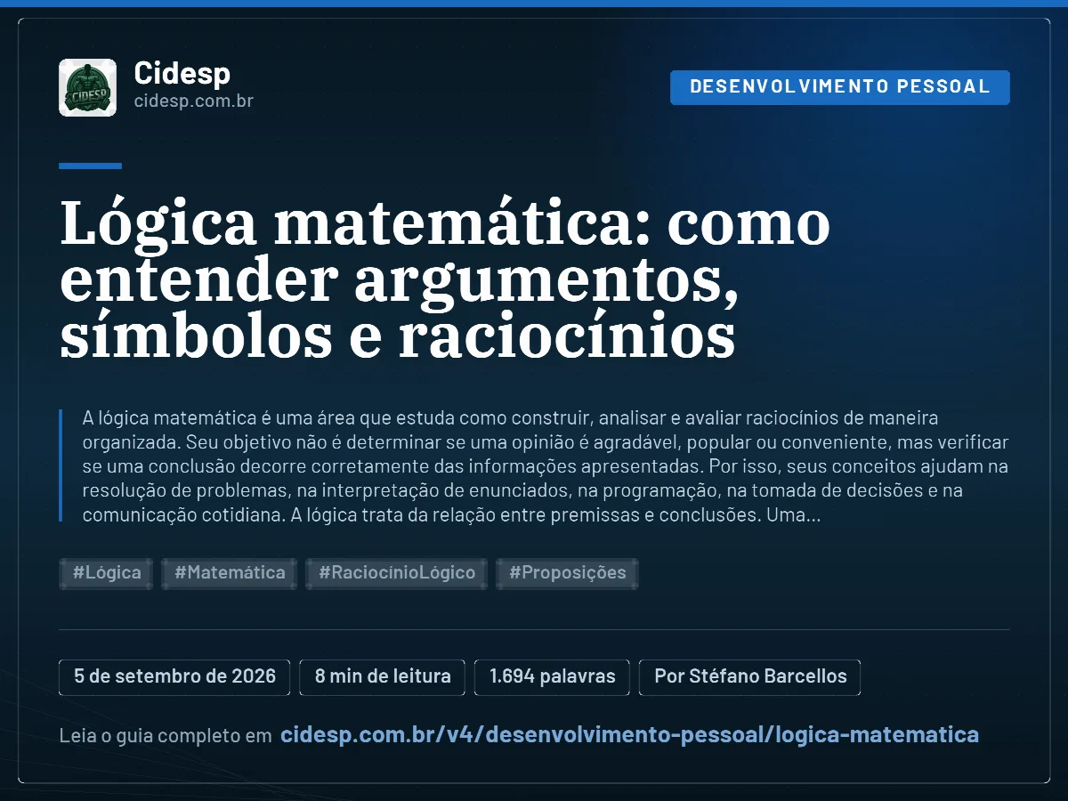 Cartão do artigo “Lógica matemática: como entender argumentos, símbolos e raciocínios”, com resumo, data de publicação e endereço da página.