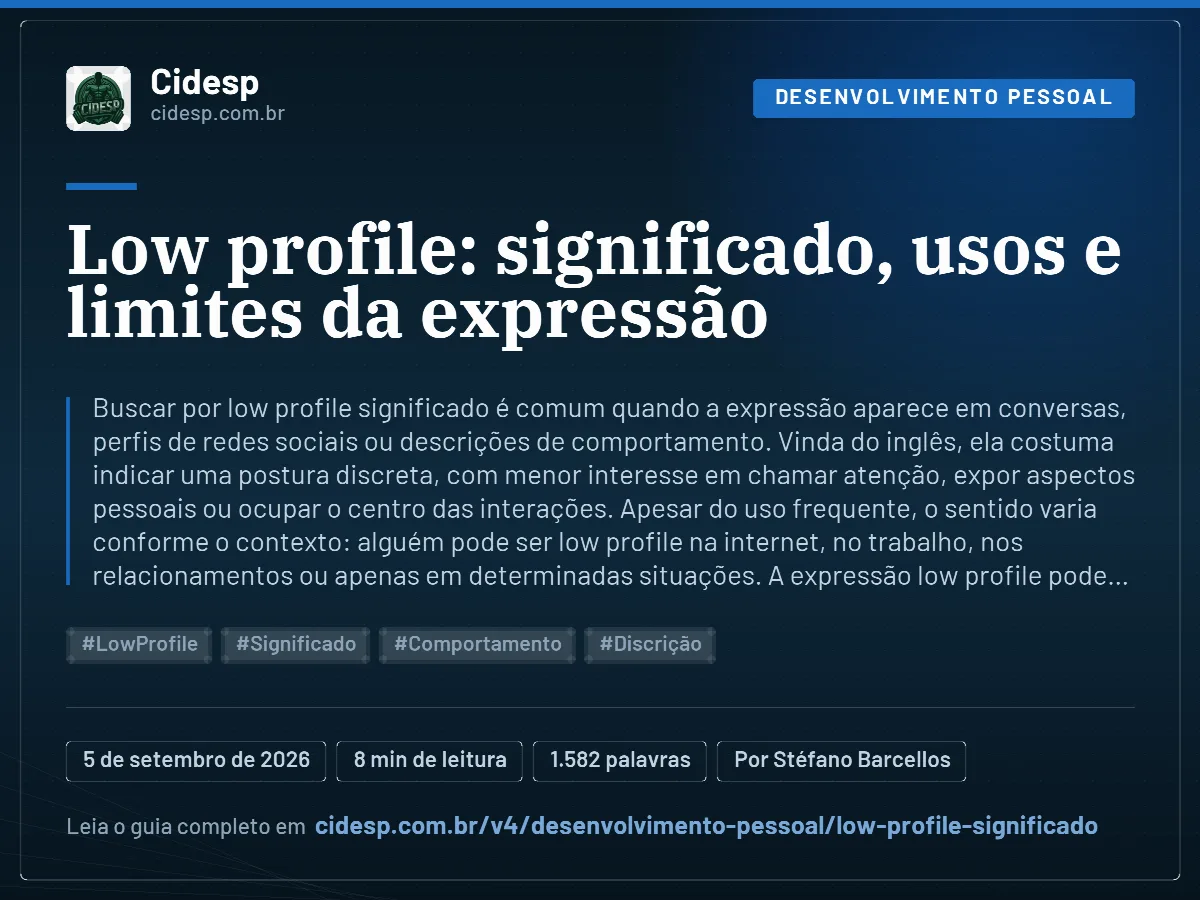 Cartão do artigo “Low profile: significado, usos e limites da expressão”, com resumo, data de publicação e endereço da página.