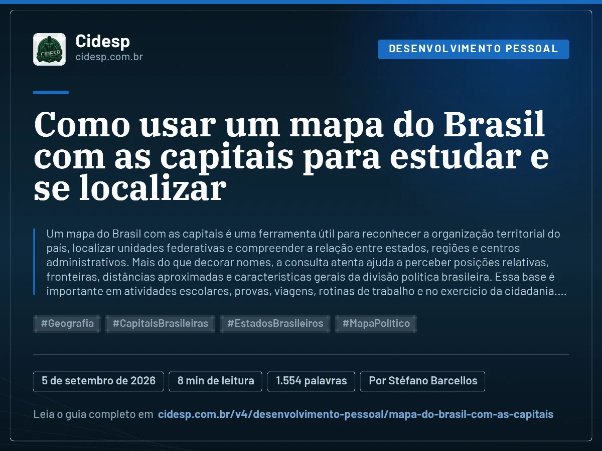 Cartão do artigo “Como usar um mapa do Brasil com as capitais para estudar e se localizar”, com resumo, data de publicação e endereço da página.