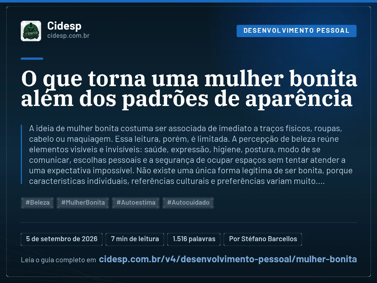Cartão do artigo “O que torna uma mulher bonita além dos padrões de aparência”, com resumo, data de publicação e endereço da página.