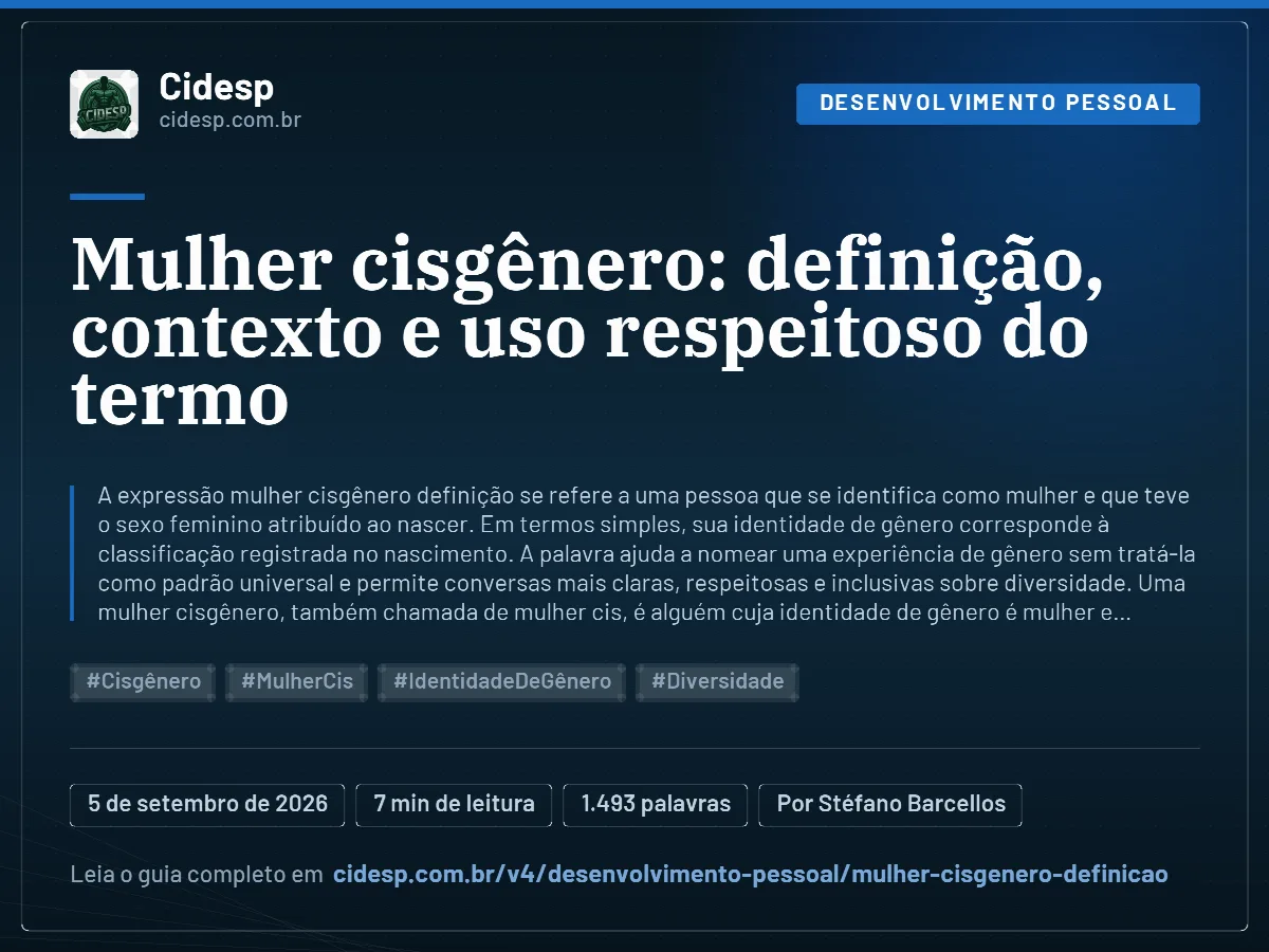 Cartão do artigo “Mulher cisgênero: definição, contexto e uso respeitoso do termo”, com resumo, data de publicação e endereço da página.