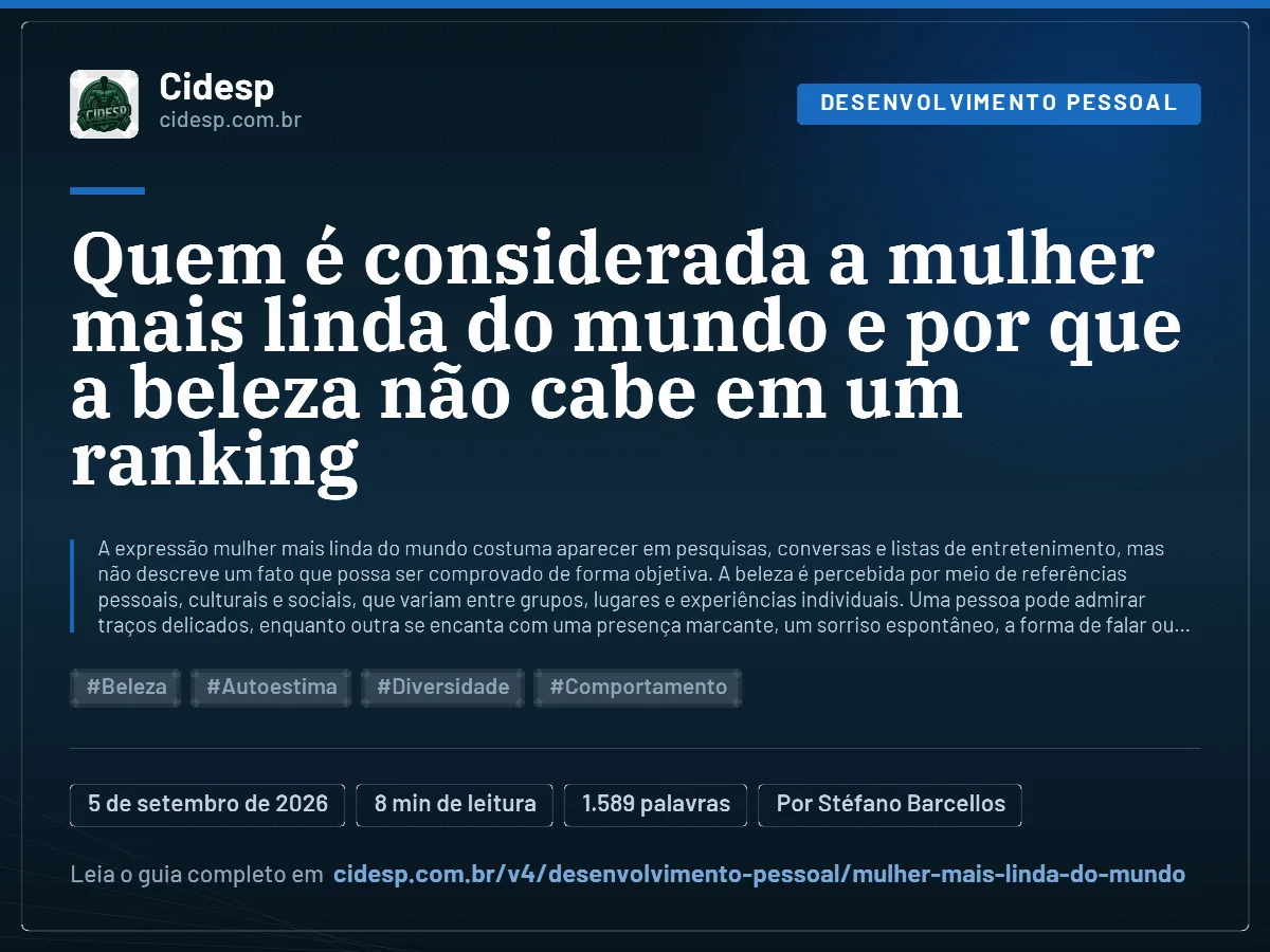 Cartão do artigo “Quem é considerada a mulher mais linda do mundo e por que a beleza não cabe em um ranking”, com resumo, data de publicação e endereço da página.
