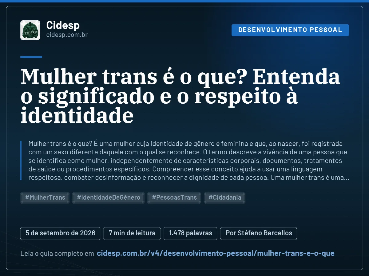 Cartão do artigo “Mulher trans é o que? Entenda o significado e o respeito à identidade”, com resumo, data de publicação e endereço da página.