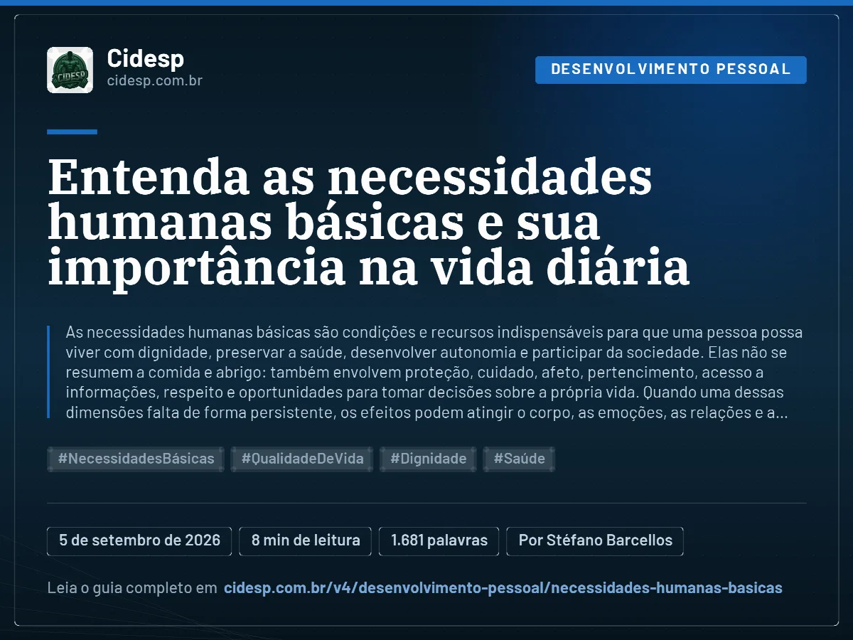 Cartão do artigo “Entenda as necessidades humanas básicas e sua importância na vida diária”, com resumo, data de publicação e endereço da página.