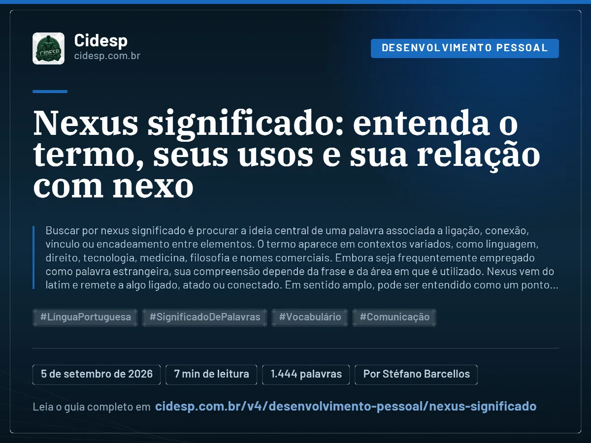 Cartão do artigo “Nexus significado: entenda o termo, seus usos e sua relação com nexo”, com resumo, data de publicação e endereço da página.