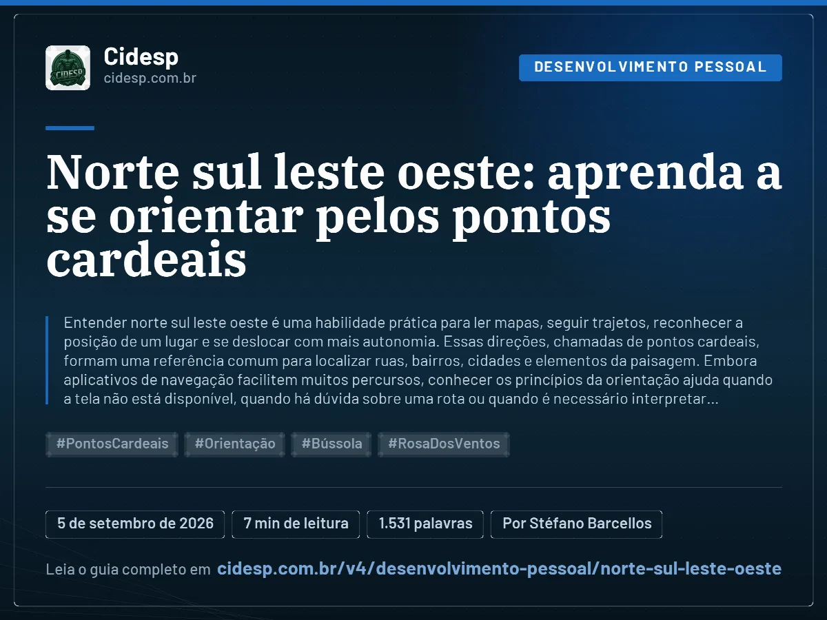 Cartão do artigo “Norte sul leste oeste: aprenda a se orientar pelos pontos cardeais”, com resumo, data de publicação e endereço da página.