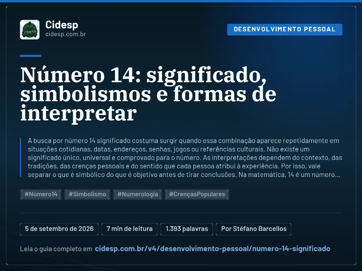 Cartão do artigo “Número 14: significado, simbolismos e formas de interpretar”, com resumo, data de publicação e endereço da página.