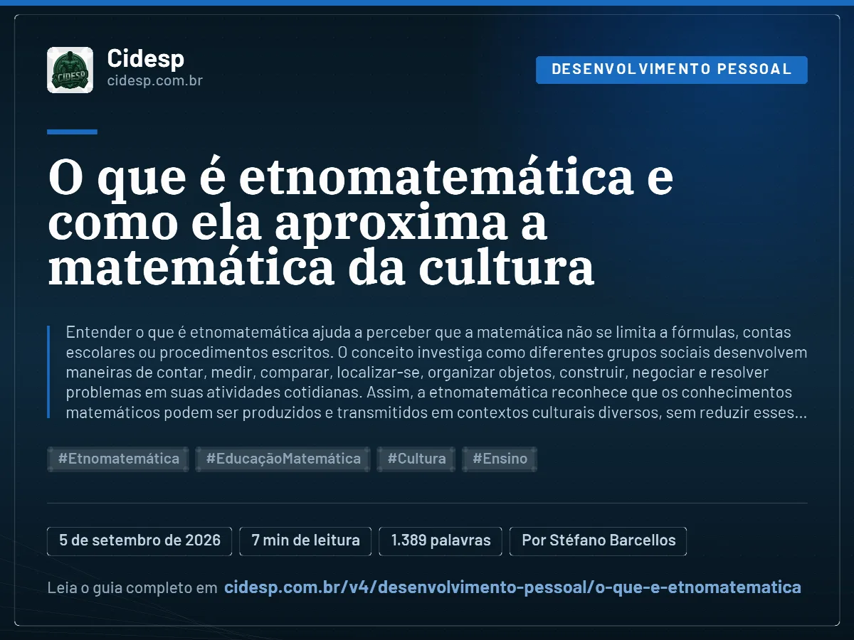 Cartão do artigo “O que é etnomatemática e como ela aproxima a matemática da cultura”, com resumo, data de publicação e endereço da página.