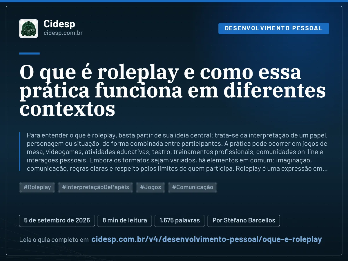 Cartão do artigo “O que é roleplay e como essa prática funciona em diferentes contextos”, com resumo, data de publicação e endereço da página.
