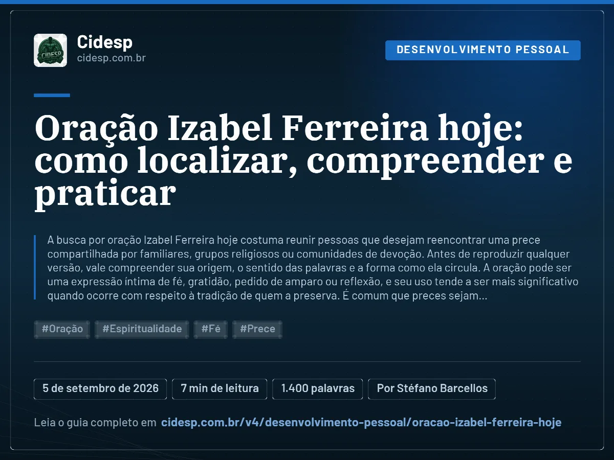 Cartão do artigo “Oração Izabel Ferreira hoje: como localizar, compreender e praticar”, com resumo, data de publicação e endereço da página.