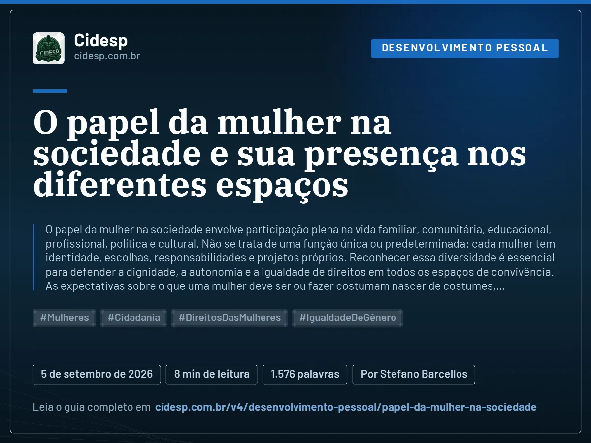 Cartão do artigo “O papel da mulher na sociedade e sua presença nos diferentes espaços”, com resumo, data de publicação e endereço da página.