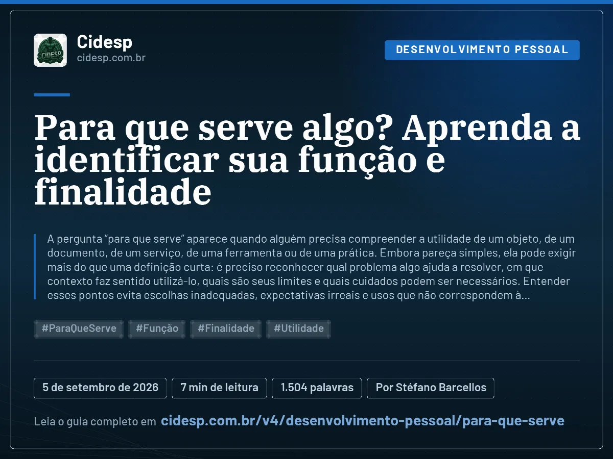 Cartão do artigo “Para que serve algo? Aprenda a identificar sua função e finalidade”, com resumo, data de publicação e endereço da página.