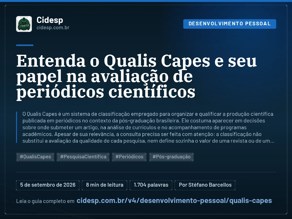 Cartão do artigo “Entenda o Qualis Capes e seu papel na avaliação de periódicos científicos”, com resumo, data de publicação e endereço da página.
