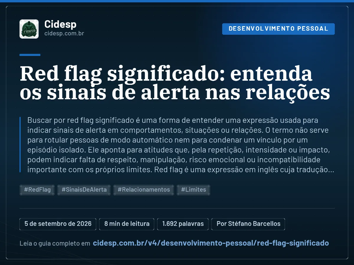 Cartão do artigo “Red flag significado: entenda os sinais de alerta nas relações”, com resumo, data de publicação e endereço da página.