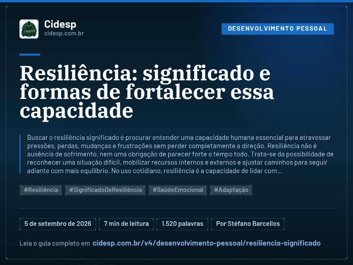 Cartão do artigo “Resiliência: significado e formas de fortalecer essa capacidade”, com resumo, data de publicação e endereço da página.