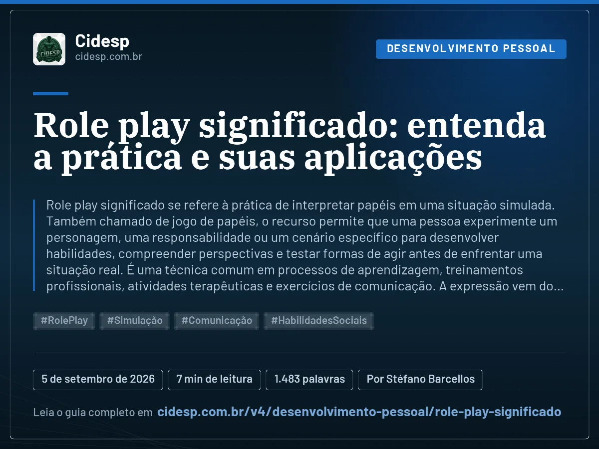 Cartão do artigo “Role play significado: entenda a prática e suas aplicações”, com resumo, data de publicação e endereço da página.