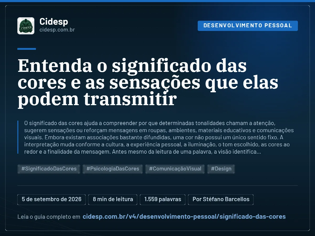 Cartão do artigo “Entenda o significado das cores e as sensações que elas podem transmitir”, com resumo, data de publicação e endereço da página.