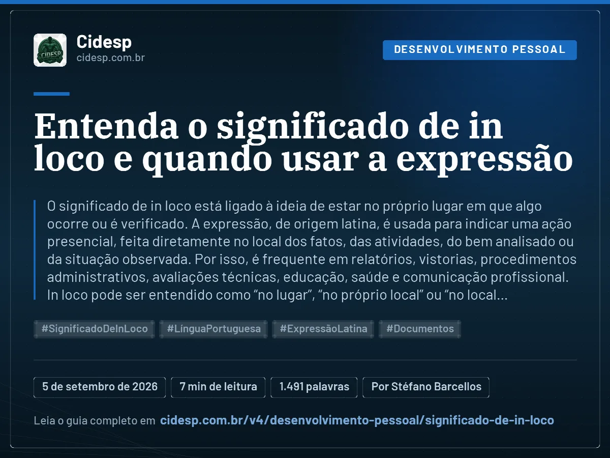 Cartão do artigo “Entenda o significado de in loco e quando usar a expressão”, com resumo, data de publicação e endereço da página.