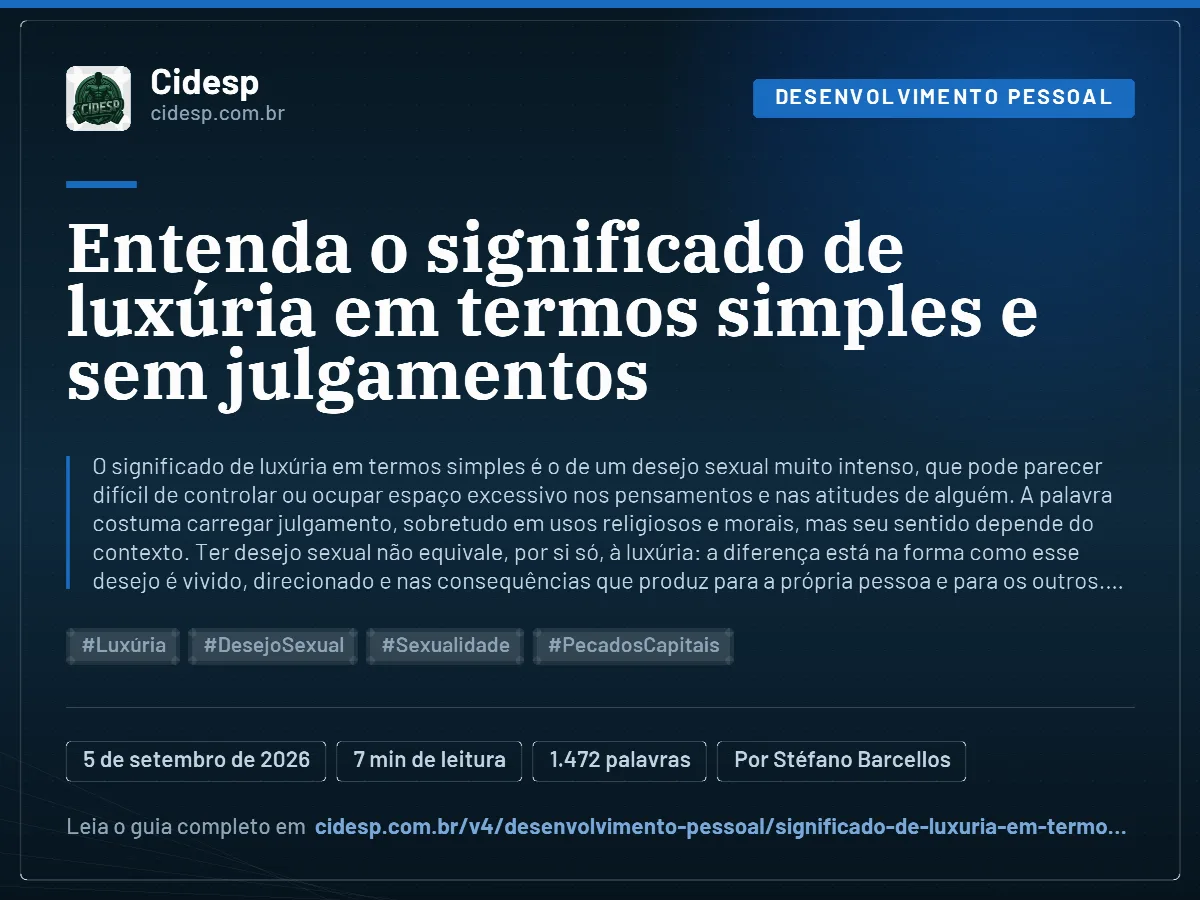 Cartão do artigo “Entenda o significado de luxúria em termos simples e sem julgamentos”, com resumo, data de publicação e endereço da página.