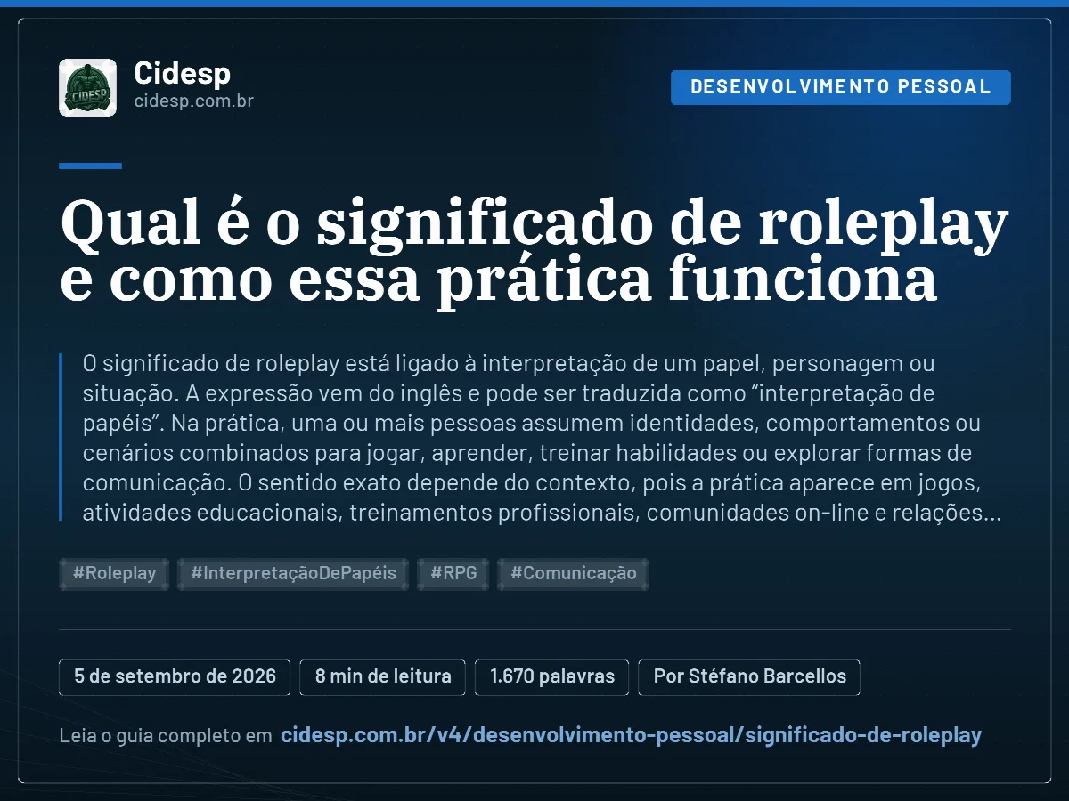 Cartão do artigo “Qual é o significado de roleplay e como essa prática funciona”, com resumo, data de publicação e endereço da página.