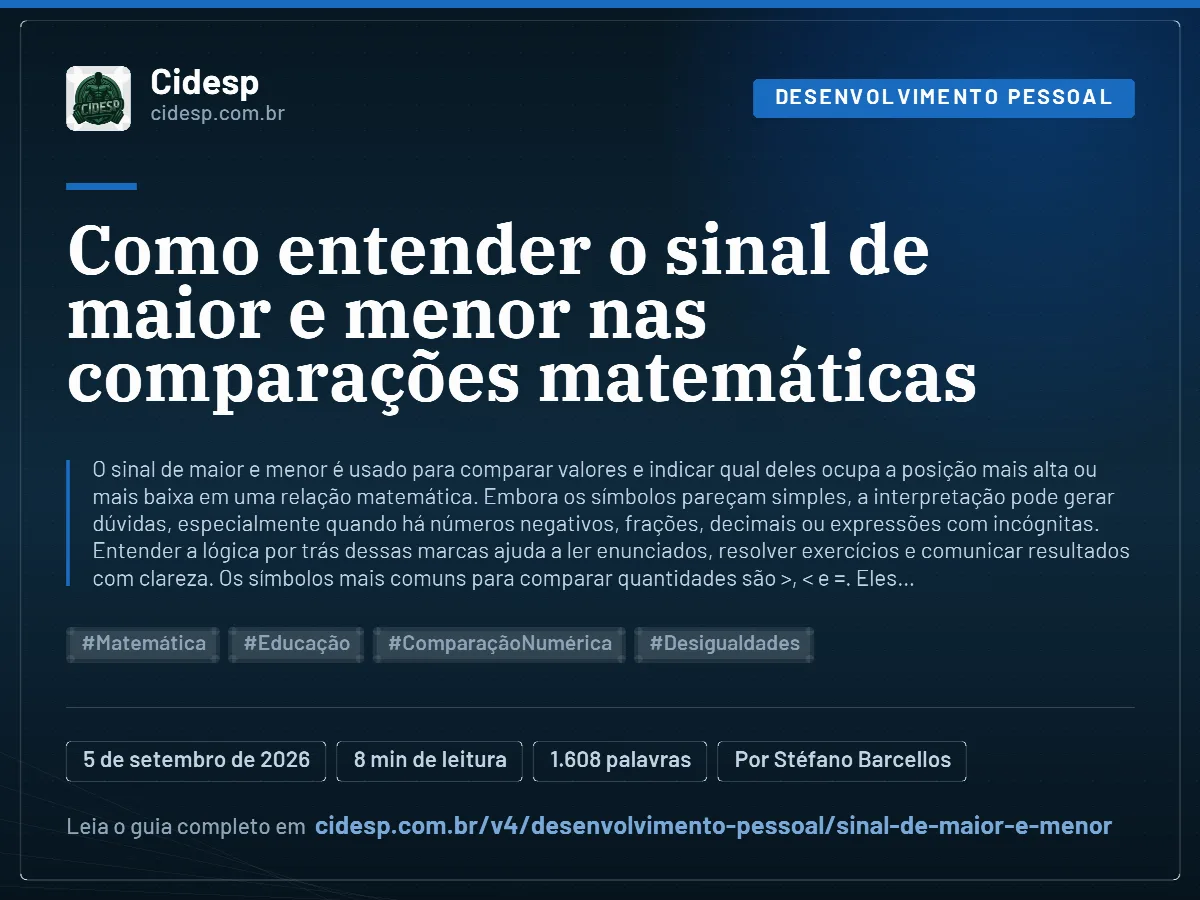 Cartão do artigo “Como entender o sinal de maior e menor nas comparações matemáticas”, com resumo, data de publicação e endereço da página.