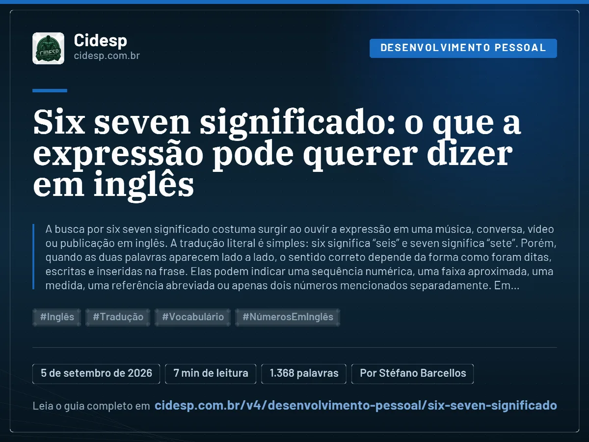 Cartão do artigo “Six seven significado: o que a expressão pode querer dizer em inglês”, com resumo, data de publicação e endereço da página.