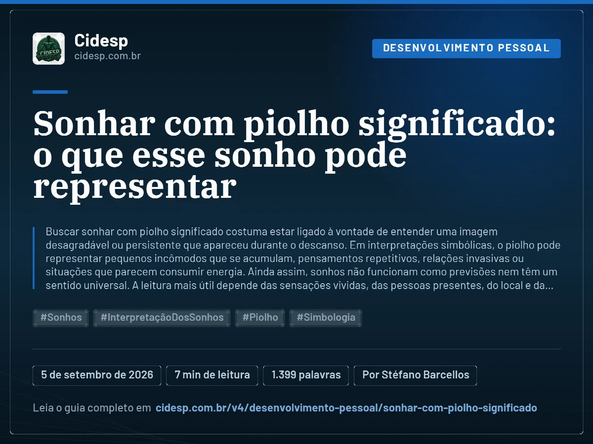 Cartão do artigo “Sonhar com piolho significado: o que esse sonho pode representar”, com resumo, data de publicação e endereço da página.