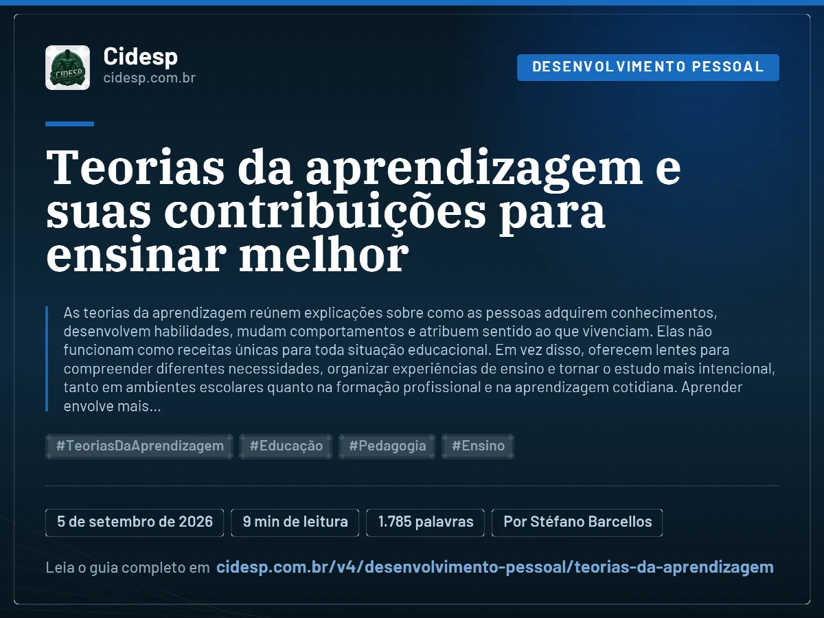 Cartão do artigo “Teorias da aprendizagem e suas contribuições para ensinar melhor”, com resumo, data de publicação e endereço da página.