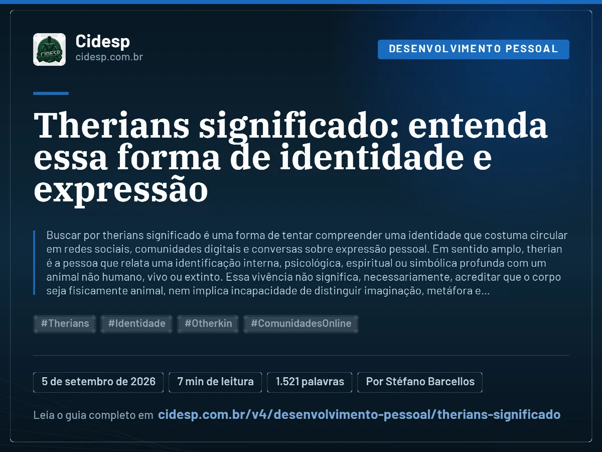 Cartão do artigo “Therians significado: entenda essa forma de identidade e expressão”, com resumo, data de publicação e endereço da página.