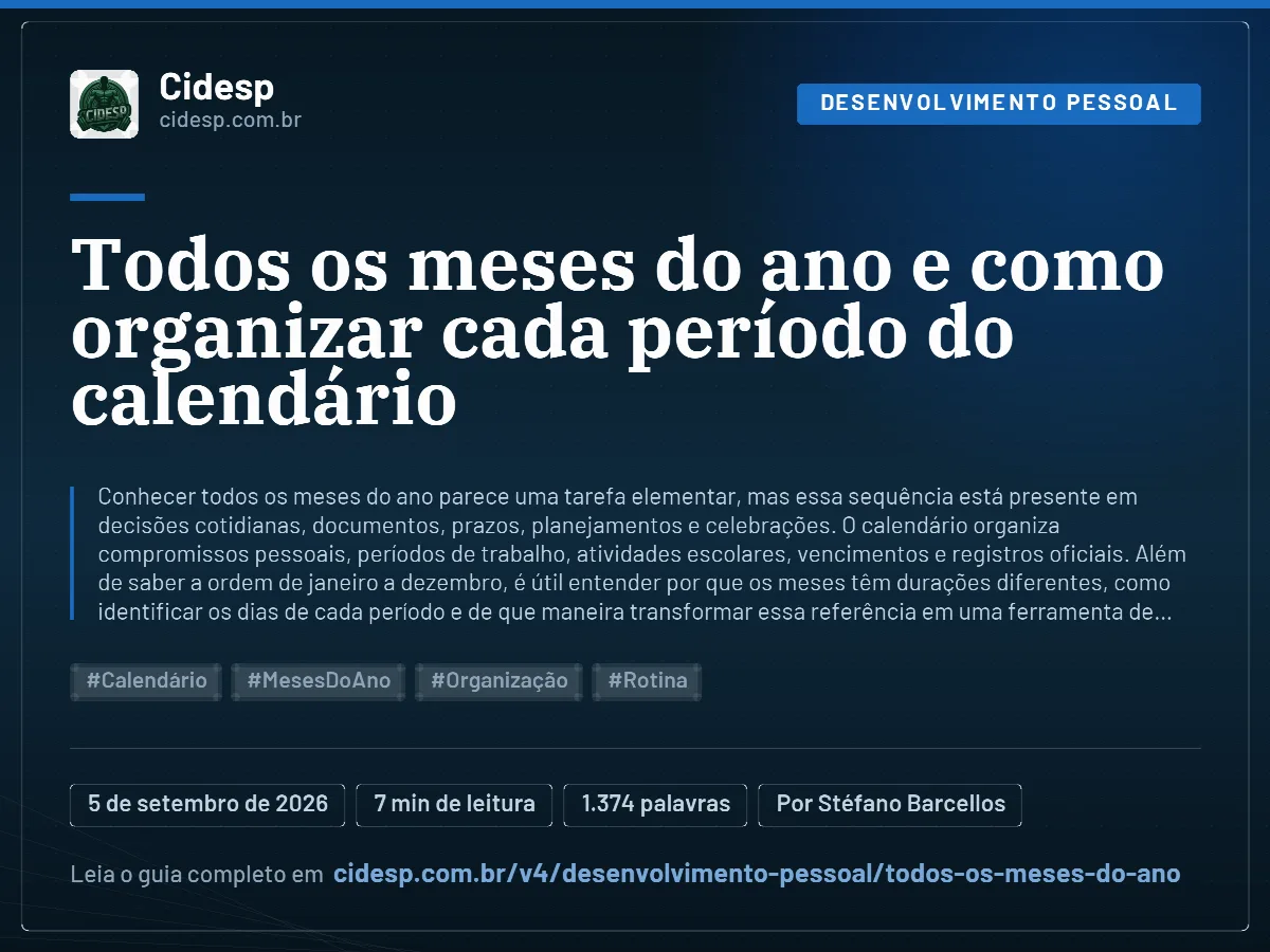 Cartão do artigo “Todos os meses do ano e como organizar cada período do calendário”, com resumo, data de publicação e endereço da página.