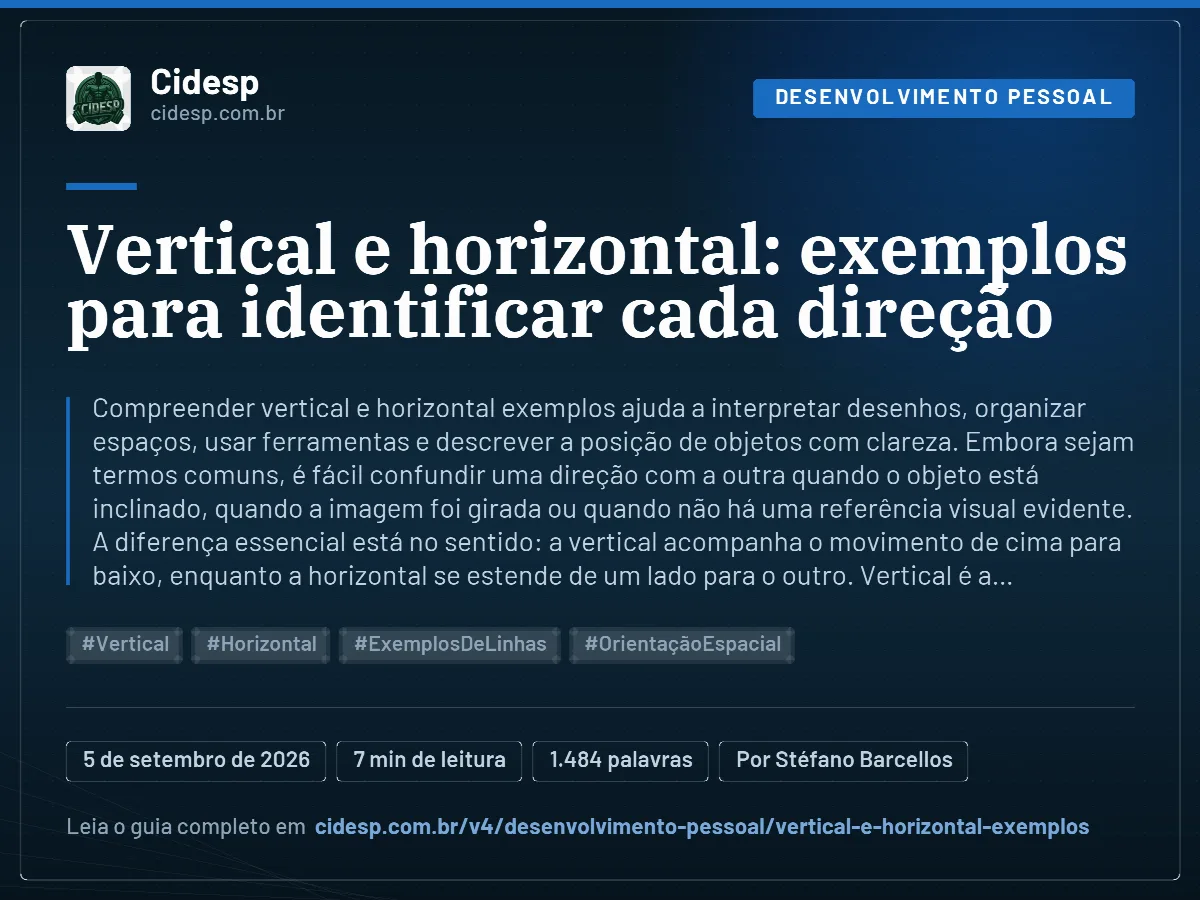Cartão do artigo “Vertical e horizontal: exemplos para identificar cada direção”, com resumo, data de publicação e endereço da página.