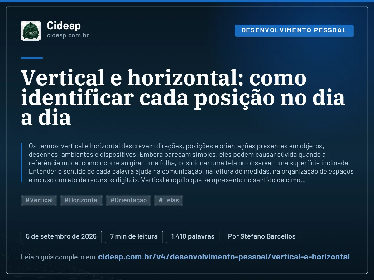 Cartão do artigo “Vertical e horizontal: como identificar cada posição no dia a dia”, com resumo, data de publicação e endereço da página.