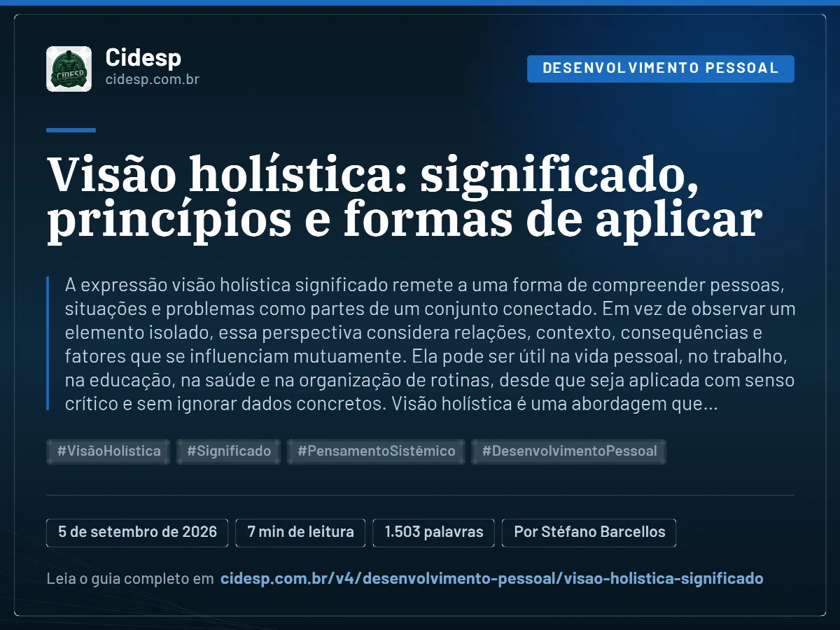Cartão do artigo “Visão holística: significado, princípios e formas de aplicar”, com resumo, data de publicação e endereço da página.