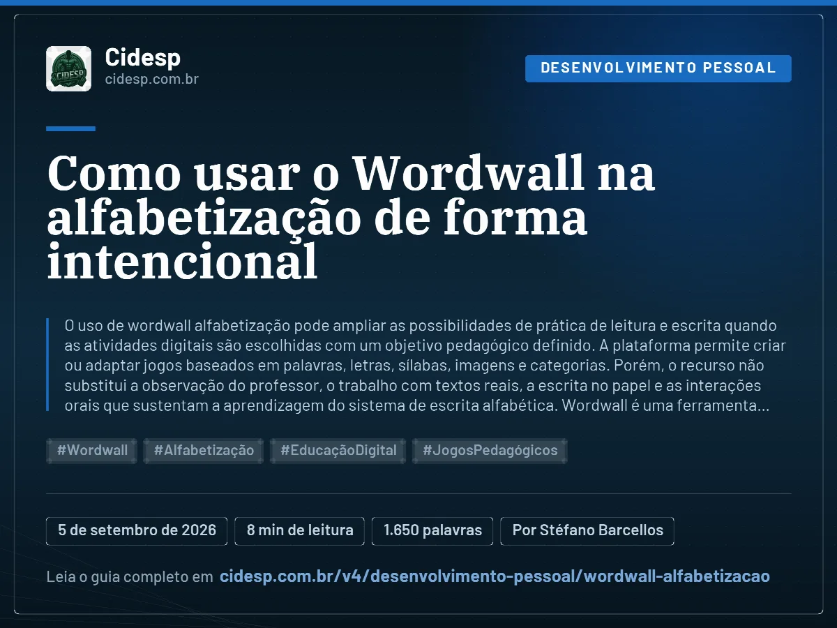 Cartão do artigo “Como usar o Wordwall na alfabetização de forma intencional”, com resumo, data de publicação e endereço da página.