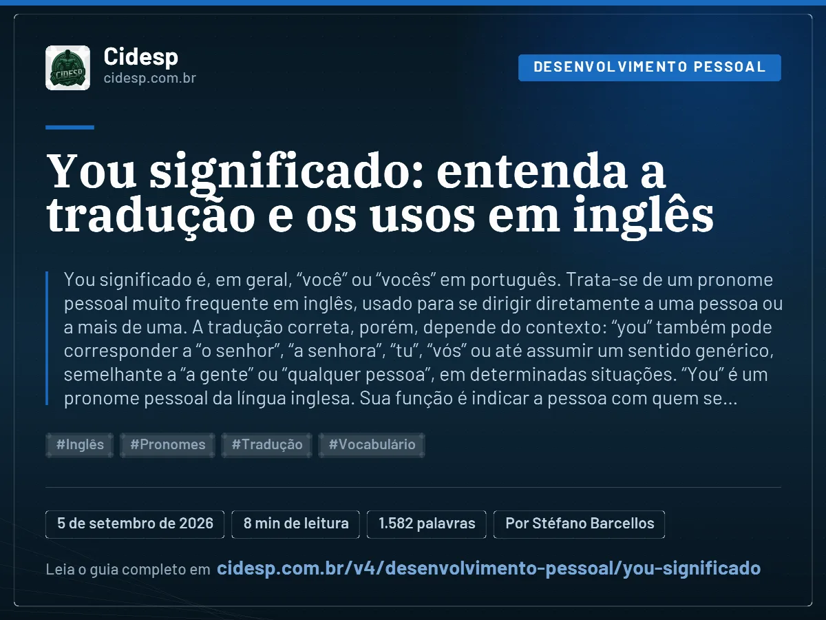 Cartão do artigo “You significado: entenda a tradução e os usos em inglês”, com resumo, data de publicação e endereço da página.